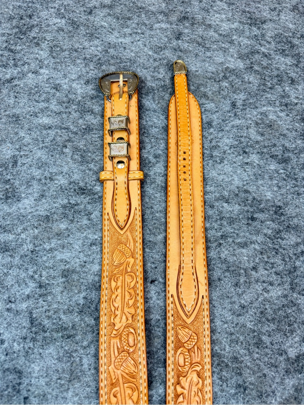 Leather Tooled Tan Men’s Belt with Floral Design Size 34